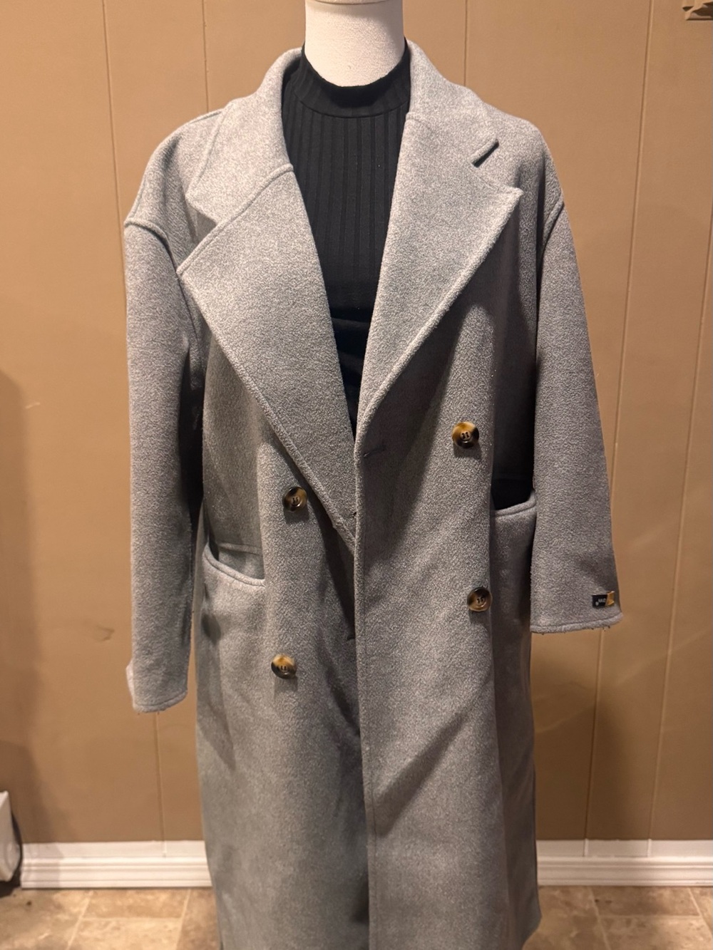 Gray Oversized Double Breasted Long Coat